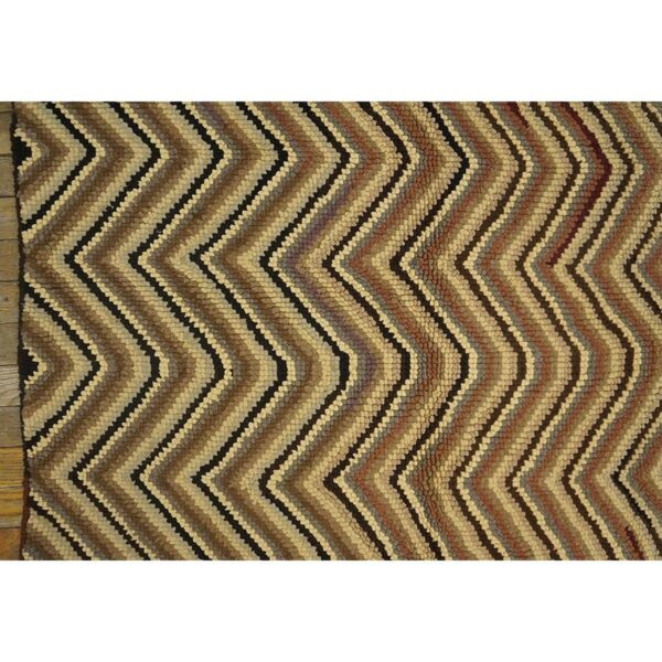 1960s multicolor chevron folk art vintage knotted wool american hooked rug - detail view 4