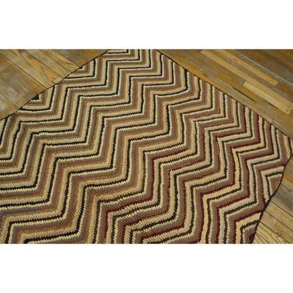 1960s multicolor chevron folk art vintage knotted wool american hooked rug - detail view 6