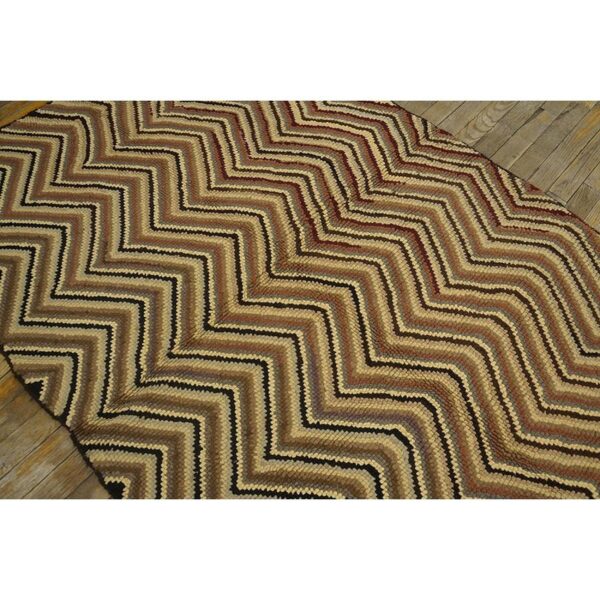 1960s multicolor chevron folk art vintage knotted wool american hooked rug - detail view 7