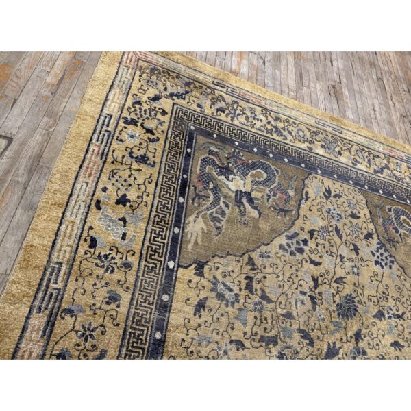 1980s beige traditional vintage medallion dragon chinese knotted silk carpet rug 3 1980s beige traditional vintage medallion dragon chinese knotted silk carpet rug - detail view 2