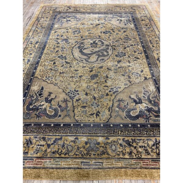 1980s beige traditional vintage medallion dragon chinese knotted silk carpet rug 5 1980s beige traditional vintage medallion dragon chinese knotted silk carpet rug - detail view 4
