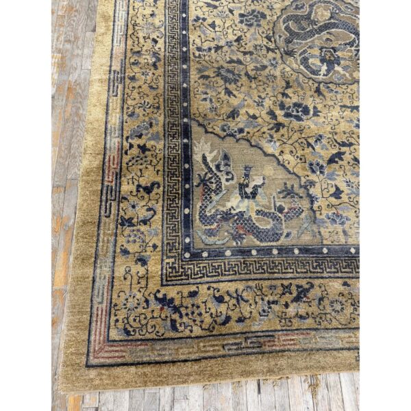 1980s beige traditional vintage medallion dragon chinese knotted silk carpet rug 7 1980s beige traditional vintage medallion dragon chinese knotted silk carpet rug - detail view 6