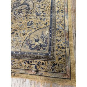 1980s Beige Traditional Vintage Medallion Dragon Chinese Knotted Silk Carpet Rug - detail view 7