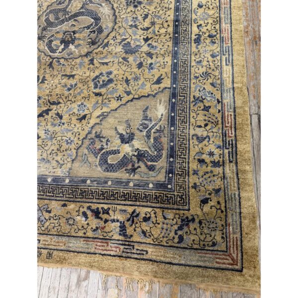 1980s beige traditional vintage medallion dragon chinese knotted silk carpet rug 8 1980s beige traditional vintage medallion dragon chinese knotted silk carpet rug - detail view 7