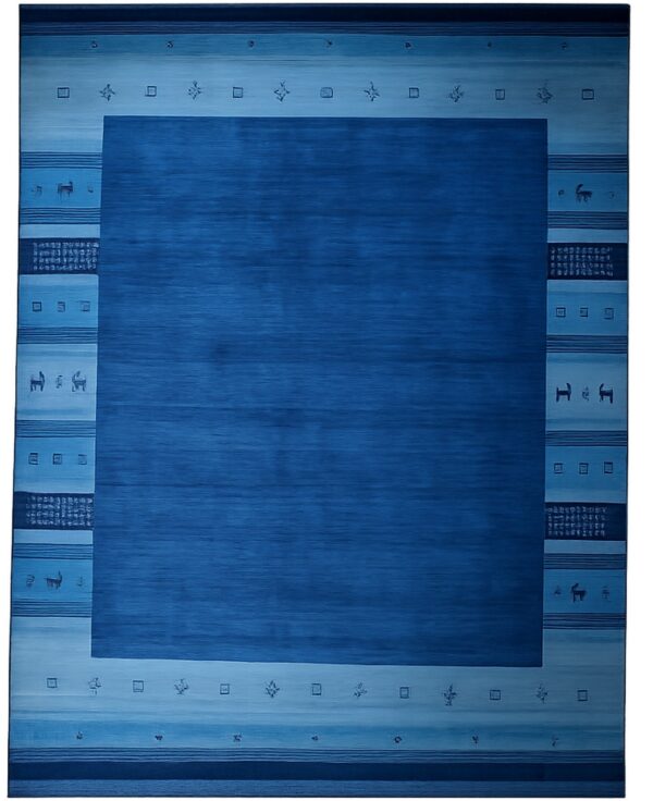 Handloomed blue gabbeh tribal wool area rug