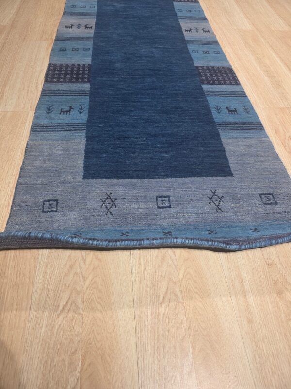Handloomed blue gabbeh tribal wool area rug - image 2
