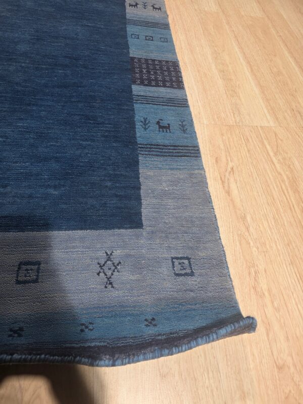 Handloomed blue gabbeh tribal wool area rug - image 3