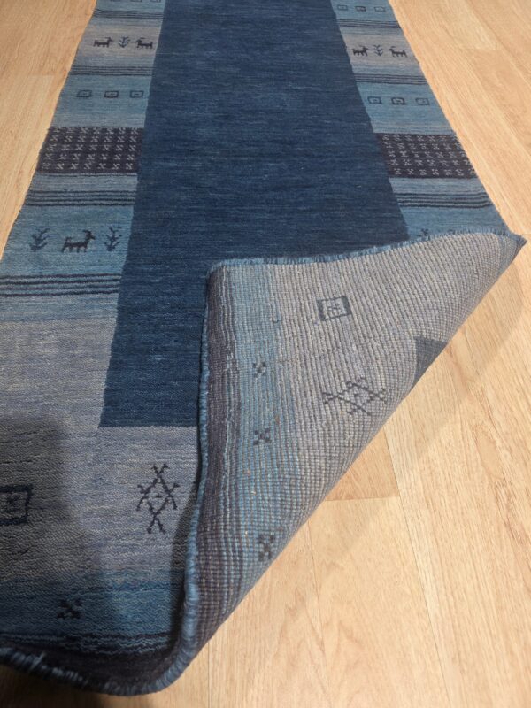 Handloomed blue gabbeh tribal wool area rug - image 4