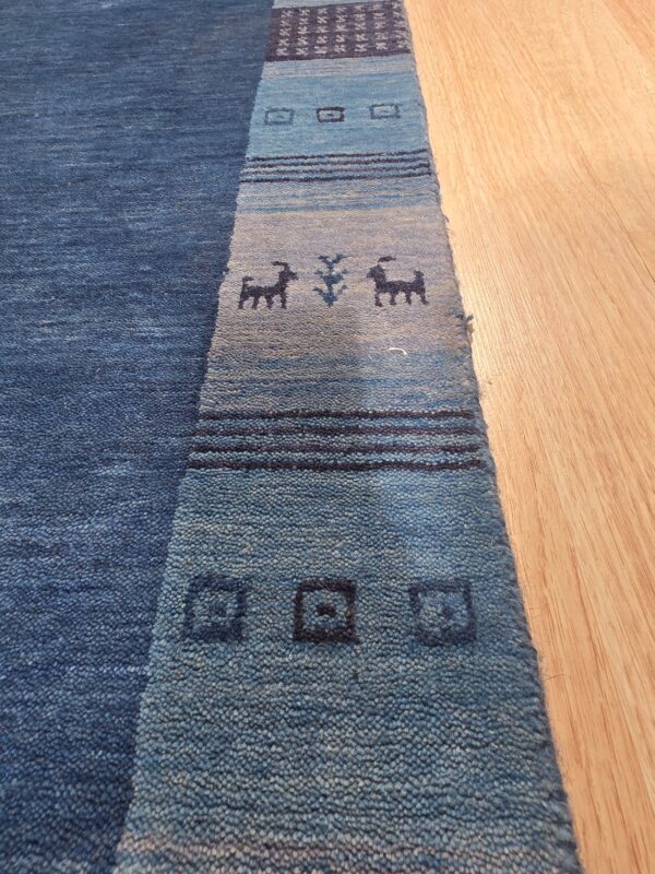 Handloomed blue gabbeh tribal wool area rug - image 6