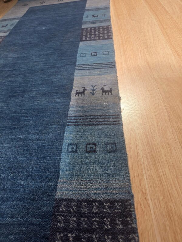 Handloomed blue gabbeh tribal wool area rug - image 7