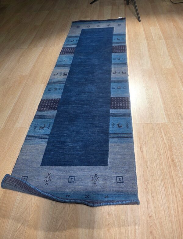 Handloomed blue gabbeh tribal wool area rug - image 8
