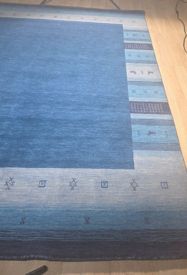 Handloomed blue gabbeh tribal wool area rug - image 9