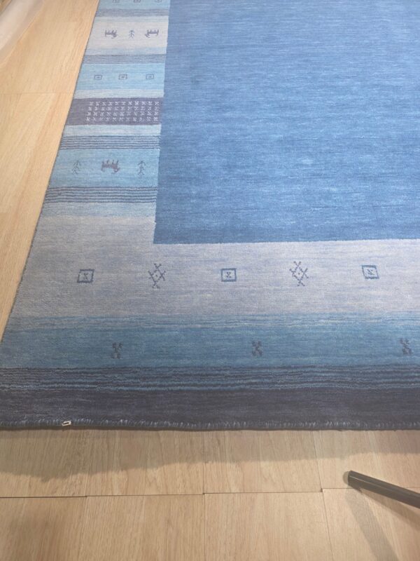 Handloomed blue gabbeh tribal wool area rug - image 12