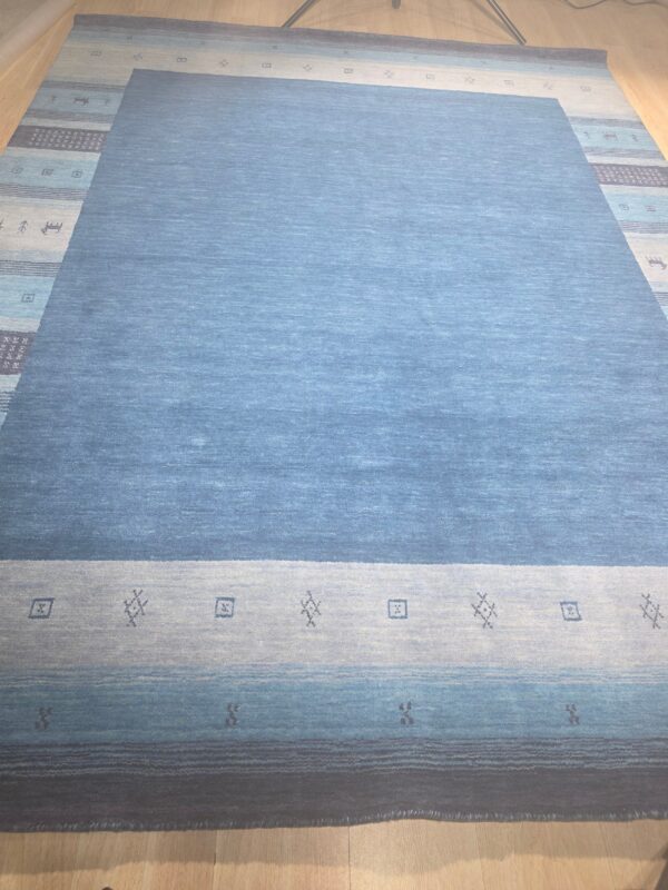 Handloomed blue gabbeh tribal wool area rug - image 13