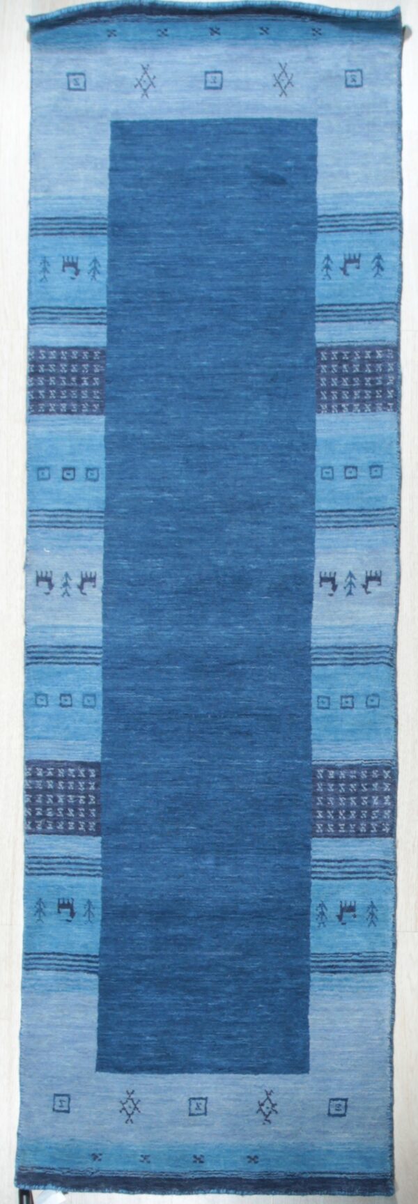 Handloomed blue gabbeh tribal wool area rug - image 17
