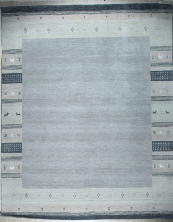 Handloomed gray gabbeh tribal wool area rug
