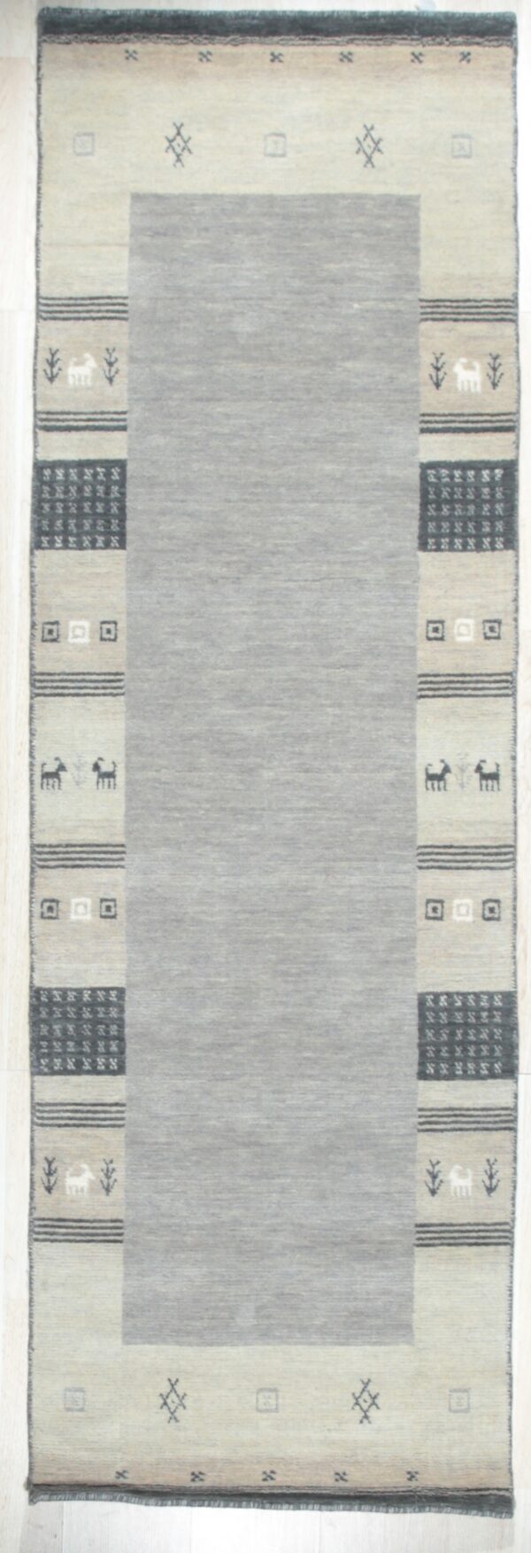 Handloomed gray gabbeh tribal wool area rug - image 2