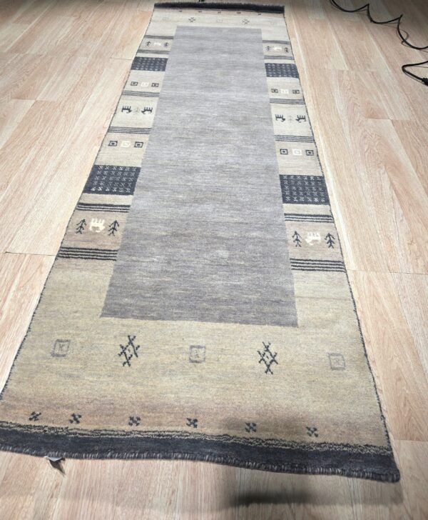 Handloomed gray gabbeh tribal wool area rug - image 3