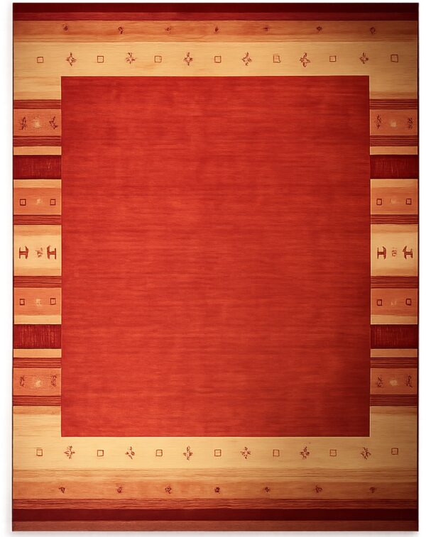 Handloomed red gabbeh tribal wool area rug