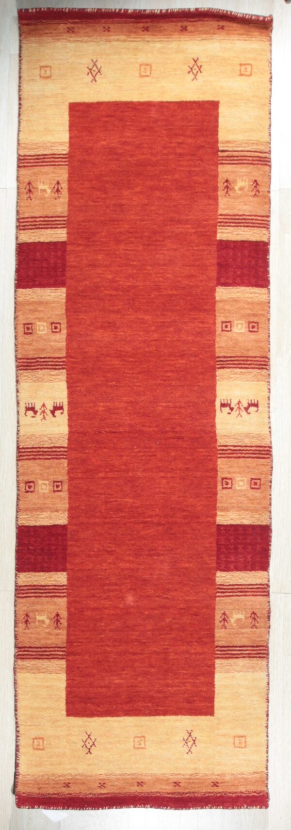 Handloomed red gabbeh tribal wool area rug - image 2