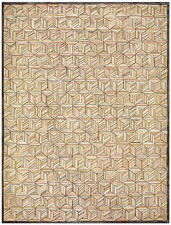 Amazing colorful treedimensional square pattern contemporary american hooked rug