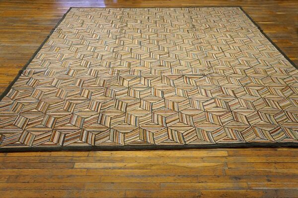 Amazing colorful treedimensional square pattern contemporary american hooked rug - detail view 1