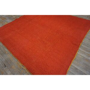 Antique American 1920s Red Square Floral Medallion Wool Hand Knotted Rug - detail view 1
