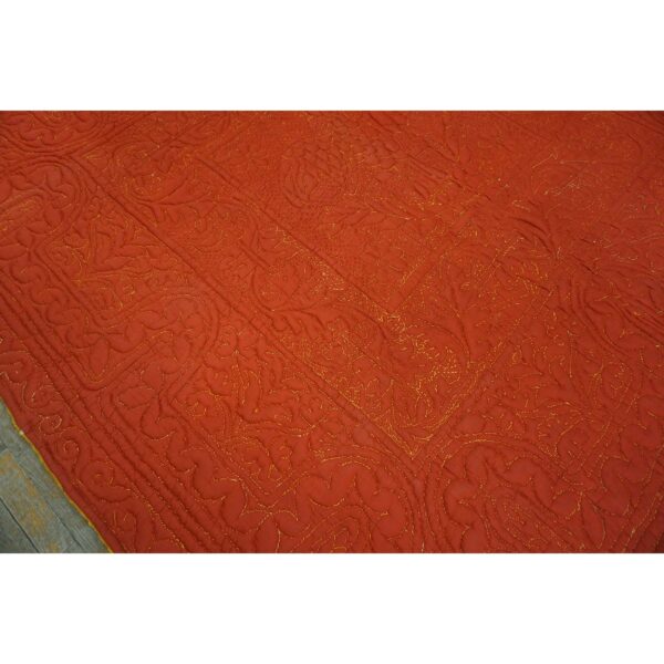 Antique american 1920s red square floral medallion wool hand knotted rug 3 Antique american 1920s red square floral medallion wool hand knotted rug - detail view 2