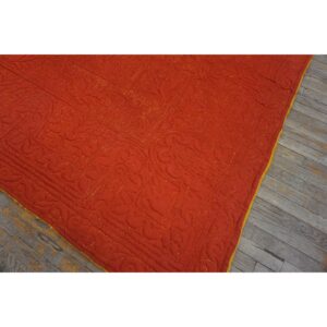 Antique American 1920s Red Square Floral Medallion Wool Hand Knotted Rug - detail view 4