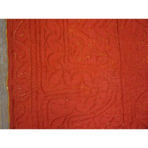 Antique American 1920s Red Square Floral Medallion Wool Hand Knotted Rug - detail view 8