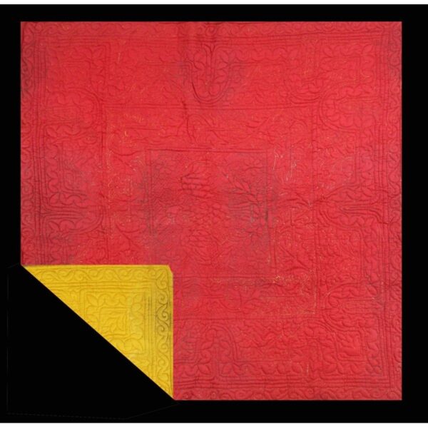 Antique american 1920s red square floral medallion wool hand knotted rug 20 Antique american reversible quilt rug showing both red and yellow sides
