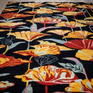 Black floral contemporary rug field detail with bold blossoms