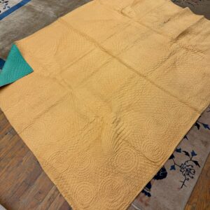 Antique American reversible quilt rug 20714 - yellow reverse side (teal front)