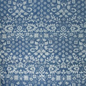 Blue and ivory Oushak floral hand-knotted wool area rug, full overhead view