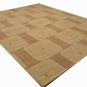 Brenda Kira Tan Green Hand-Tufted Wool Rug Geometric 8'x10' Carpet - detail view 4