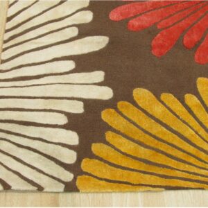 Brown transitional floral rug corner and bloom detail