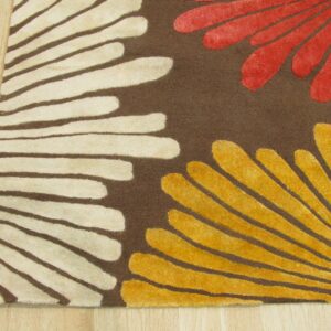 Brown transitional floral rug corner detail