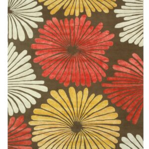 Brown hand-tufted transitional floral wool rug, full overhead view