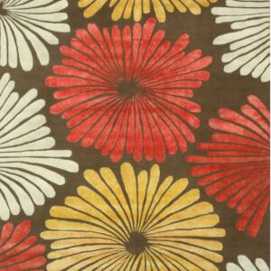 Brown hand-tufted transitional floral wool area rug, full overhead view