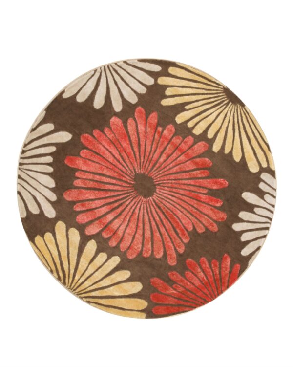 Brown transitional floral rug, round version of the design