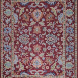 Burgundy Oushak floral hand-knotted wool area rug, full overhead view