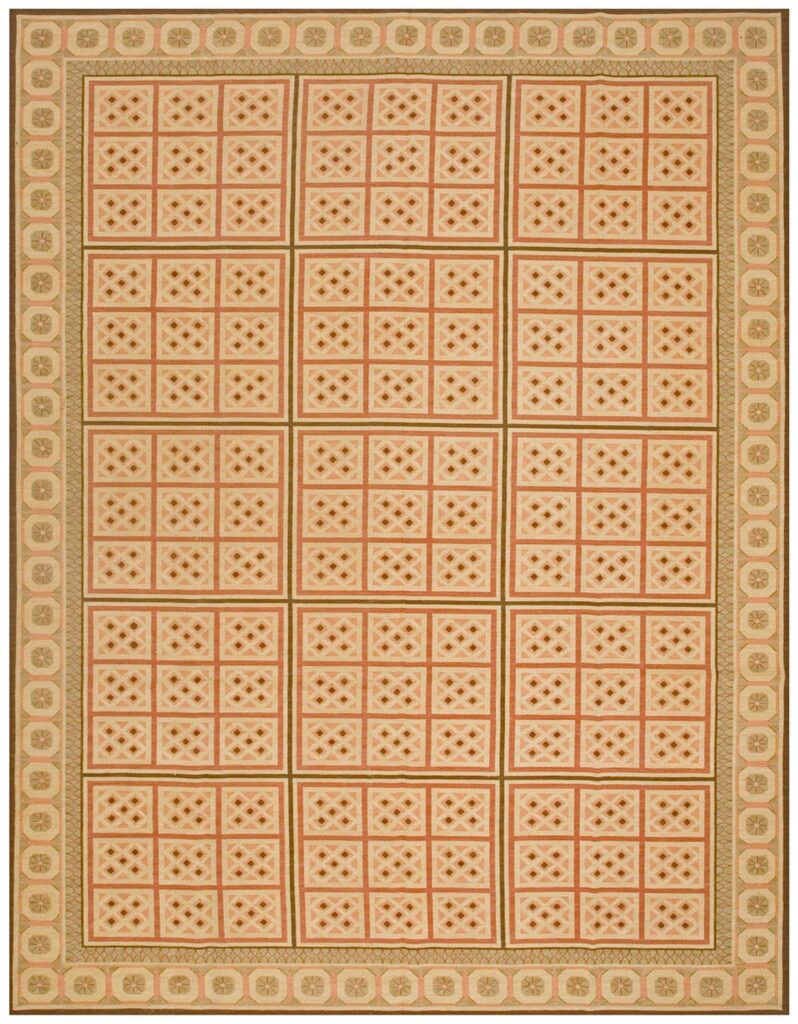 Decorative Square Pattern in Beige Color Contemporary Needlepoint Flat Weave Rug