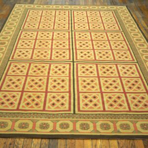 Decorative Square Pattern in Beige Color Contemporary Needlepoint Flat Weave Rug - detail view 1
