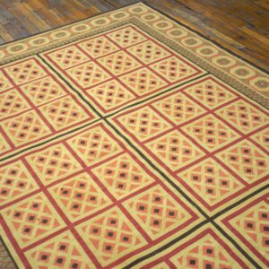 Decorative Square Pattern in Beige Color Contemporary Needlepoint Flat Weave Rug - detail view 2