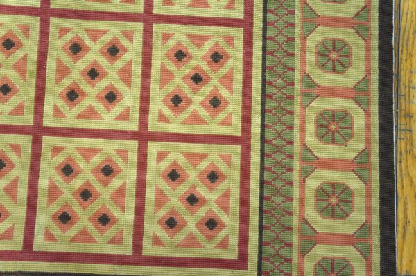 Decorative square pattern in beige color contemporary needlepoint flat weave rug 7 Decorative square pattern in beige color contemporary needlepoint flat weave rug - detail view 6