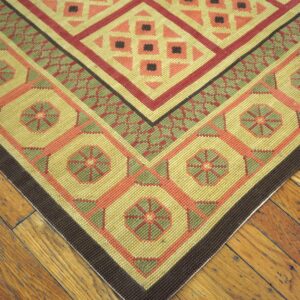 Decorative Square Pattern in Beige Color Contemporary Needlepoint Flat Weave Rug - detail view 7