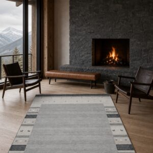 Handloomed Gray Gabbeh Tribal Wool Area Rug in a styled room (1)