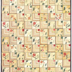 Excellent Folk Art Style in a Beige Background Contemporary American Hooked Rug