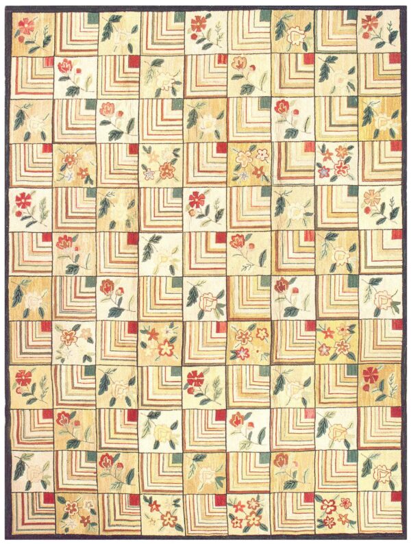 Excellent folk art style in a beige background contemporary american hooked rug 1 Excellent folk art style in a beige background contemporary american hooked rug