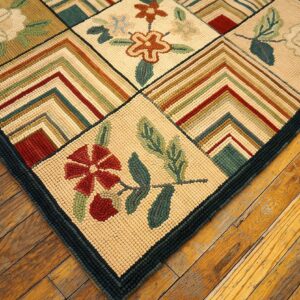 Excellent Folk Art Style in a Beige Background Contemporary American Hooked Rug - detail view 5
